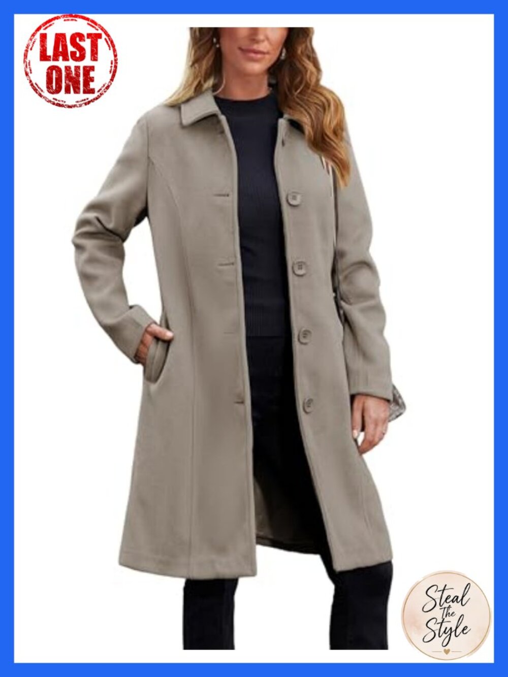 Wool Blend Peacoat Single Breasted Overcoat with Pockets
